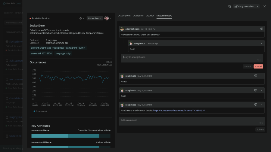 Discussions tab shows all discussions related to an error.